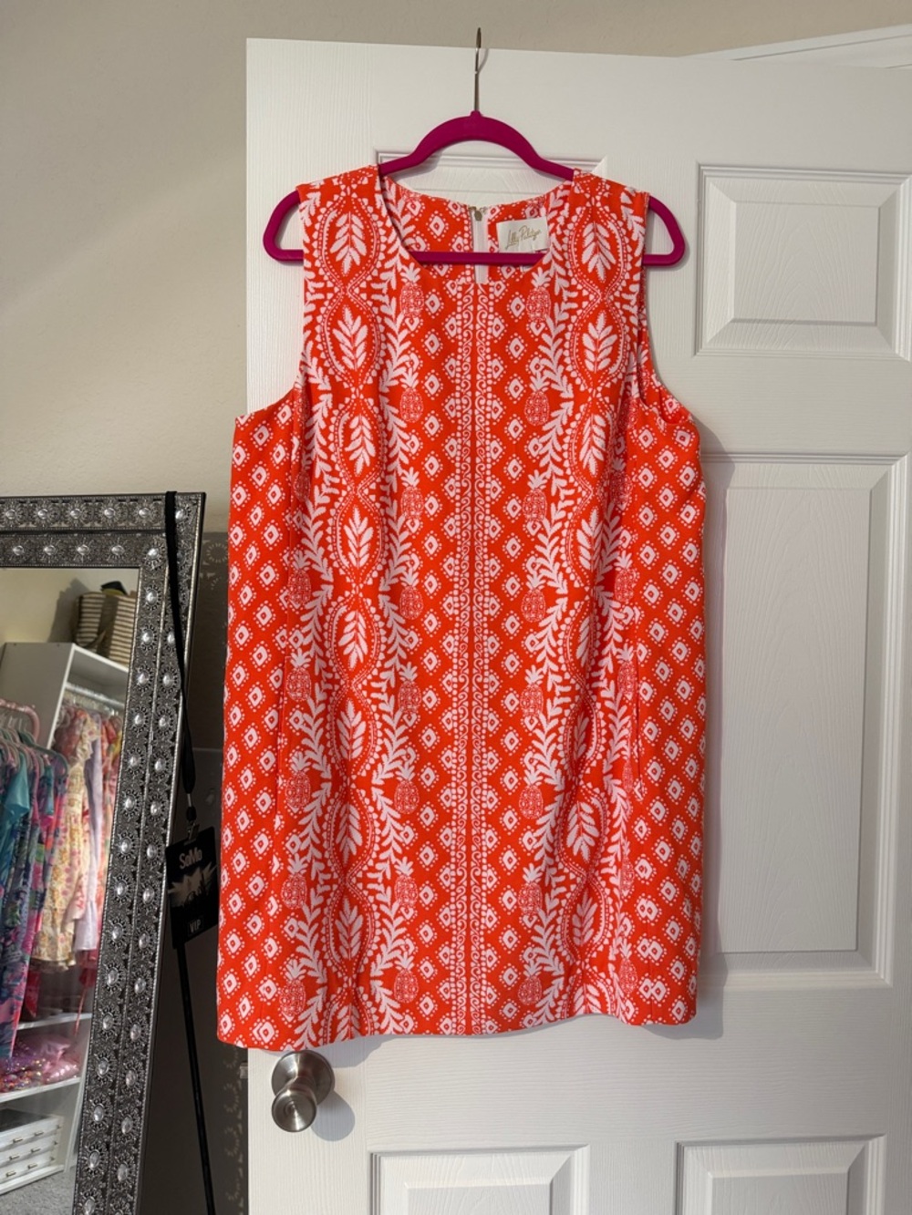 Lilly Pulitzer Coral & White Sleeveless Print Shift Dress